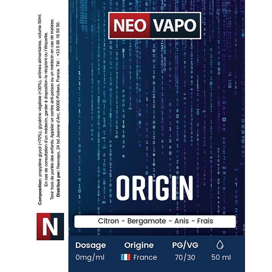 E-liquide Origin 50ml etiquette