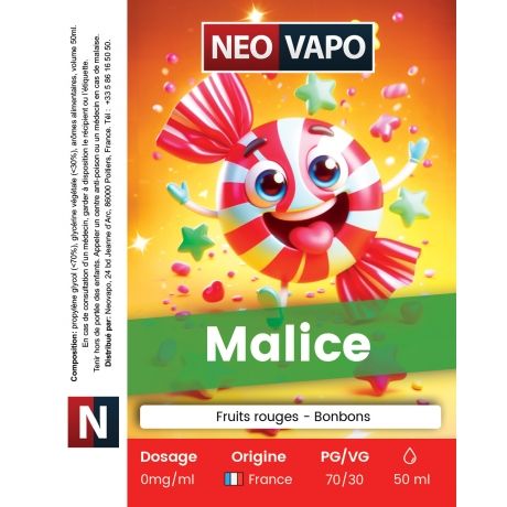 E-liquide Malice 50ml etiquette E-liquide Malice 50ml etiquette
