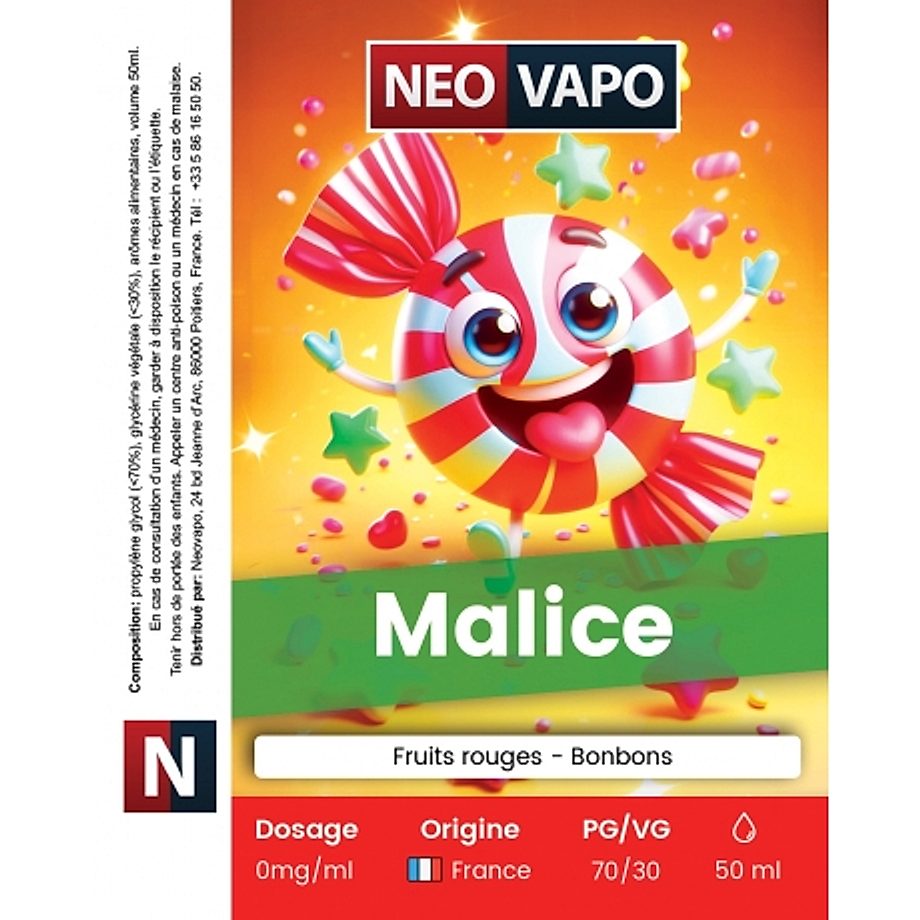E-liquide Malice 50ml etiquette E-liquide Malice 50ml etiquette