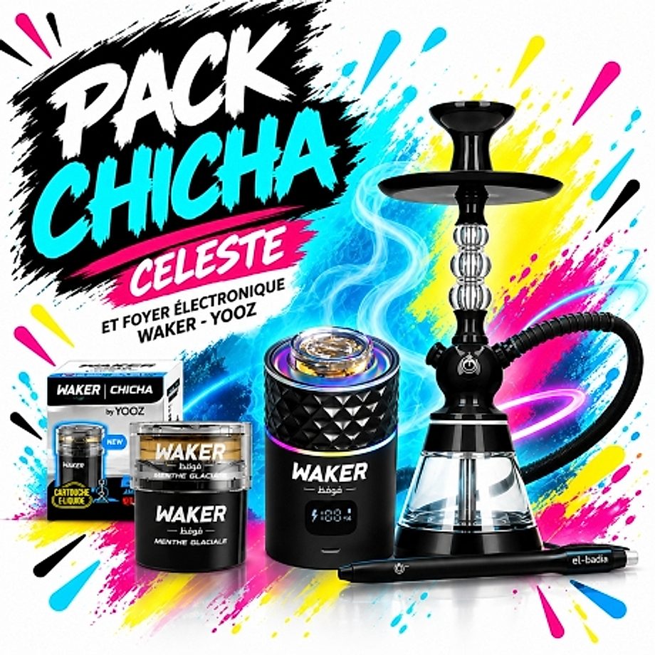 Cigarette electronique Pack chicha Celeste avec foyer électronique Waker Yooz Cigarette electronique Pack chicha Celeste avec foyer électronique Waker Yooz