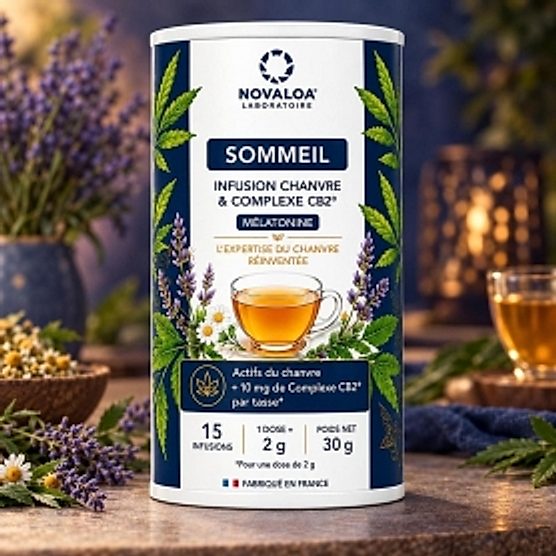 Infusion Sommeil Chanvre, Complexe CB2 et Mélatonine Novaloa Infusion Sommeil Chanvre, Complexe CB2 et Mélatonine Novaloa