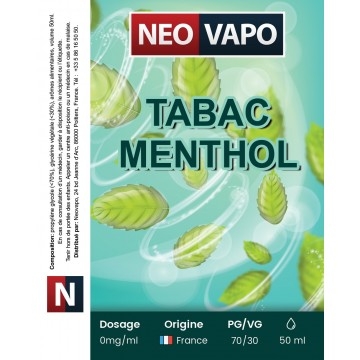 E-liquide Tabac menthol 50ml, frais, menthe