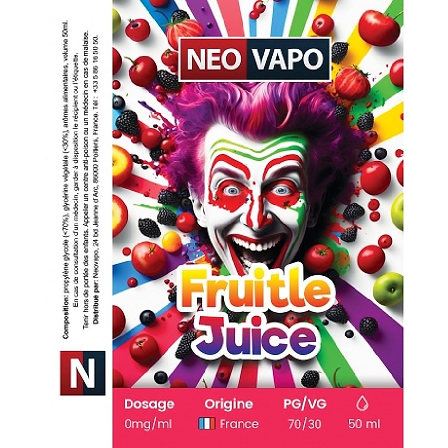 E-liquide Fruitle Juice 50ml etiquette E-liquide Fruitle Juice 50ml etiquette